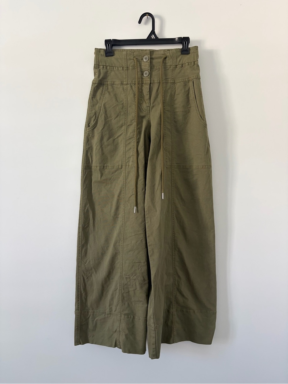 Anthropologie Maeve Utility High Rise Wide Leg Tailored Trousers Olive Green XS - Picture 2 of 12